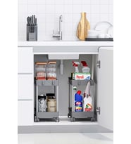 2 Adet Gri 2 Katlı Tekerlekli Düzenleyici Mutfak ve Banyo Rafı