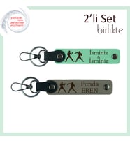 Ringde Zafer Kazananlara, Boks Temalı, Kişisel İsim Yazılı Anahtarlık Takımı, Açık Yeşil-Kül Gri