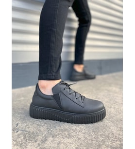 JY502 Bold Bağcıklı Cilt Erkek Günlük Sneaker Ayakkabı CST - Siyah