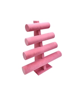 Bileklik Ve Takı Standı 4 Kademeli Pembe Süet