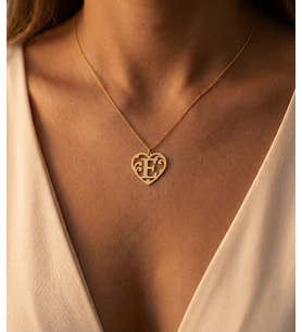 Kişiye Özel 925 Ayar Gümüş Minimalist Desenli Harf Kalp Kolye (Gold)