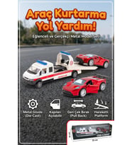 Die-Cast Metal Araç Kurtarma Yol Yardım Seti - Hareketli Platform Çek Bırak Spor Araba Dahil