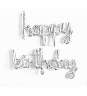 Happy Birthday El Yazısı Gümüş Renk Folyo Balon