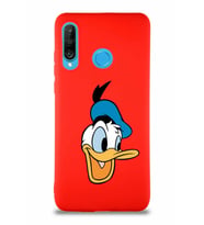 Huawei P30 Lite Soft Premier Kapak Donald Duck-A Tasarımlı Silikon Kılıf - Kırmızı (Şeffaf)