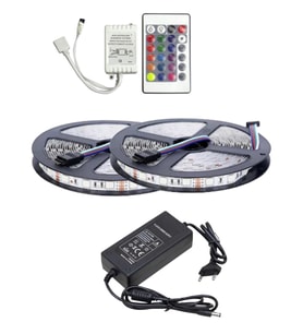 10 Metre 12V 60 Ledli RGB Dış Mekan Silikonlu Şerit Led 5A Plastik Adaptör 24 Tuşlu IR Led Kontrol Ü