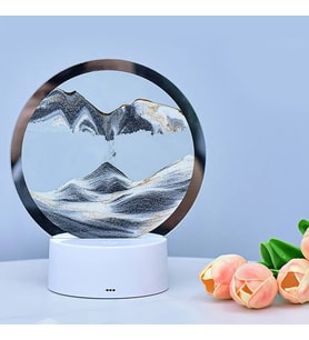 3D Cam Hareketli Ledli Dekoratif Kum Saati Siyah Renk (Çok Renkli)