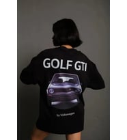 Oversize Baskılı Tişört – Golf GTI Retro Araba Desenli, Ön - Arka Dijital Baskı, Sokak Modası Stil - Siyah