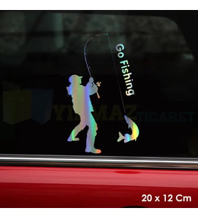 Balıkçı Balık Tutan Adam Hologram Oto Sticker Cam Araba Yapıştırma Çıkartma Aksesuar Etiket 20x12 Cm