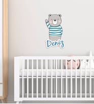 BK Gift Kişiye Özel Sevimli Ayıcık Tasarımlı Çocuk Odası Ahşap Duvar Süsü-5 (Beyaz)