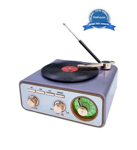 Metalik Nostaljik Tasarım Plak Çalar Görünümlü Radyolu Bluetooth Hoparlör Retro Müzik Plak