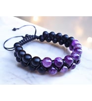 Ametist Obsidyen Çift Sıra Örme Bileklik 8 mm