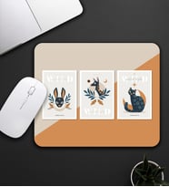 Bej Ve Turuncu Renk Geyik Ve Kedi  Motifli Mouse Pad 23x19cm Fare Altlığı Kaydırmaz Taban De591