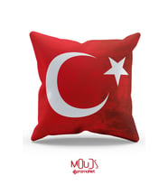 Moud's Çift Tarafı Baskılı Türk Ay Yıldız Desenli Tekli Kırlent Kılıfı