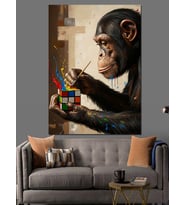 Rubik Küp Karizmatik Maymun Figürü Dekoratif Kanvas - Mdf Ahşap Tablo