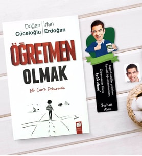 BK Gift Kişiye Özel Erkek En İyi Öğretmen Karikatürlü Ahşap Kitap Ayracı Ve Öğretmen Olmak Kitabı Hediye Seti-1