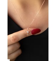 Yonca Kolye Gümüş Zirkon Taşlı 925 Ayar Gümüş Kolye (Rose)