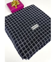 Desenli Flamalı Keten Eşarp- 06112 (Lacivert-Beyaz)