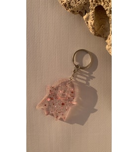 Şeffaf Pembe Glitterli Gold Aksesuarlı Hayalet Şekil Anahtarlık El Yapımı Epoksi Hediyelik (Pudra Pembe)