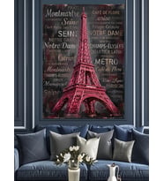 Paris Eyfel Kulesi Pembe İllüstrasyon Dekoratif Kanvas - Mdf Ahşap Tablo