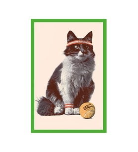 Sevimli Kedi Temalı Tasarım Kart –Hediye Not Kartı ve Kartpostal  10x15 cm (Nil Yeşili - Bej)