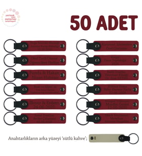 Yıl Sonu Kutlamasında Sunulacak, 50'li Set, Kişisel Mesajlı Hatıra Anahtarlık, Kırmızı & Sütlü Kahve