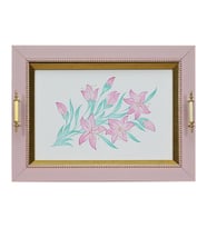 e38 EL İŞÇİLİĞİ PEMBE ÇİÇEK SULUBOYA TEPSİ 36x48  cm - 6223