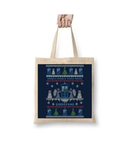 Dr Who Tardis Christmas Knit Yılbaşı Beyaz Bez Çanta Uzun Saplı Alışveriş Çantası