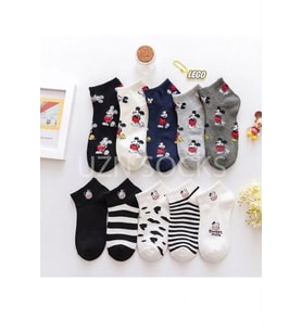 Unisex 10'lu Avantaj Paketi: Mickey Mouse & Sevimli İnek Desenli Pamuklu Bilek Çorap Seti