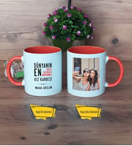 Kız Kardeş Kupa Bardak Turuncu Fotoğraflı Kız Kardeşe Doğum Günü Hediyesi