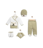 Unisex Organik Kumaş Panda Desenli 5'li Bebek Seti Hediyelik Zıbın Seti (Yeşil)