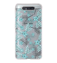 Samsung Galaxy A80 Uyumlu Kapak Floral Su Yeşili Tasarımlı Şeffaf Silikon Kılıf