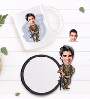 BK Gift Kişiye Özel Asker Karikatürlü Beyaz Kupa ve Ahşap Bardak Altlığı Hediye Seti-2