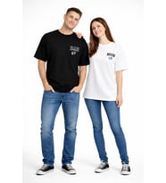 Anne Baba Kombini Mom Dad Baskılı Çift Tişört Oversize Unisex 2’li Set (Siyah - Beyaz)