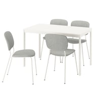 Yemek Masası Takımı, Beyaz-Tibbleby Bej/Gri, 4 sandalyeli, Açılabilir, 120/180x74 cm
