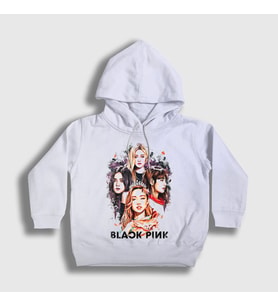 Presmono Unisex Çocuk Beyaz Girls Blackpink Kapüşonlu Sweatshirt 19402tt