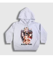 Presmono Unisex Çocuk Beyaz Girls Blackpink Kapüşonlu Sweatshirt 19402tt