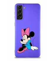 Samsung Galaxy S21 Plus Soft Premier Kapak Minnie Mouse-E Tasarımlı Silikon Kılıf - Mor (Şeffaf)