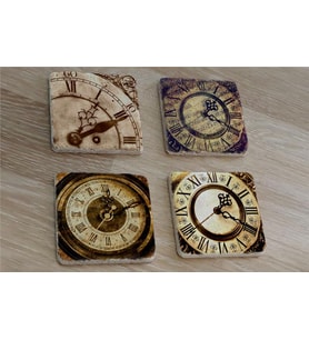 Roma Rakamlı Saatler Doğal Taş Bardak Altlığı 4'lü set - Natural Stone Coasters