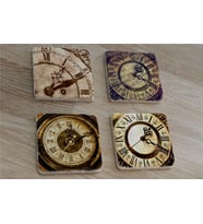 Roma Rakamlı Saatler Doğal Taş Bardak Altlığı 4'lü set - Natural Stone Coasters
