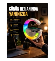 Mey İthalat® Kablosuz Şarjlı LED Masa Lambası Çalar Saat ve Beyaz Gürültü Özellikli