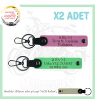 Hız Tutkunlarına Özel, İsim Plaka ve A Rh (+) Kan Grubu Yazılı Deri x2 Anahtarlık, Pembe-F Yeşil-SK