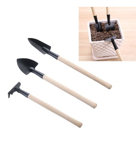 Çelik 3 Parça Mini Bitki Bahçe Hobi Saksı Bakım Kazma Kürek Tırmık Set cin702