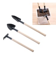 Çelik 3 Parça Mini Bitki Bahçe Hobi Saksı Bakım Kazma Kürek Tırmık Set cin702