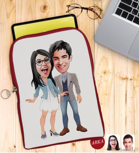 BK Gift Kişiye Özel Sevgililer Karikatürlü Taşınabilir Koruyucu Tablet Kılıfı & Organizer Çanta - Kırmızı-81