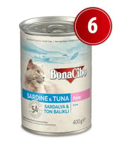 Bonacibo Ezme Sardalya ve Ton Balıklı Yaş Kedi Maması 6 Adet x 400 gr