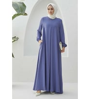 6482-ÖN TEK PİLELİ  KREP ELBİSE Eflatun