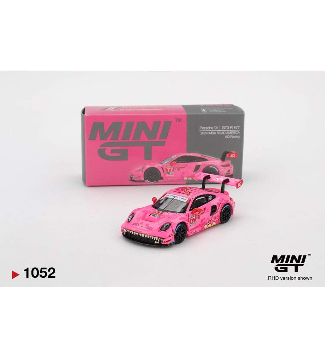 Mini GT 1052 Porsche 911 GT3 R #77 AO Racing 2024 IMSA Road