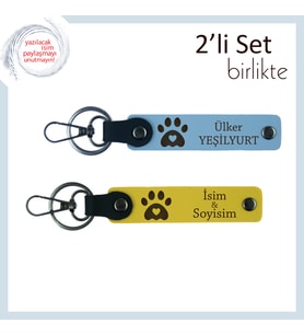 Kayıp Evcil Hayvanların Ardından Duygusal Anlam Taşıyan Anahtarlık, Pati Kalpli, Gök Mavi-Sarı