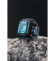 Akua Marine - AQUA MARİN Taşlı Kare Tasarımlı 925 Ayar Gümüş Yüzük 902202