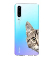 Huawei P30 Uyumlu Kapak Catface Tasarımlı Şeffaf Silikon Kılıf